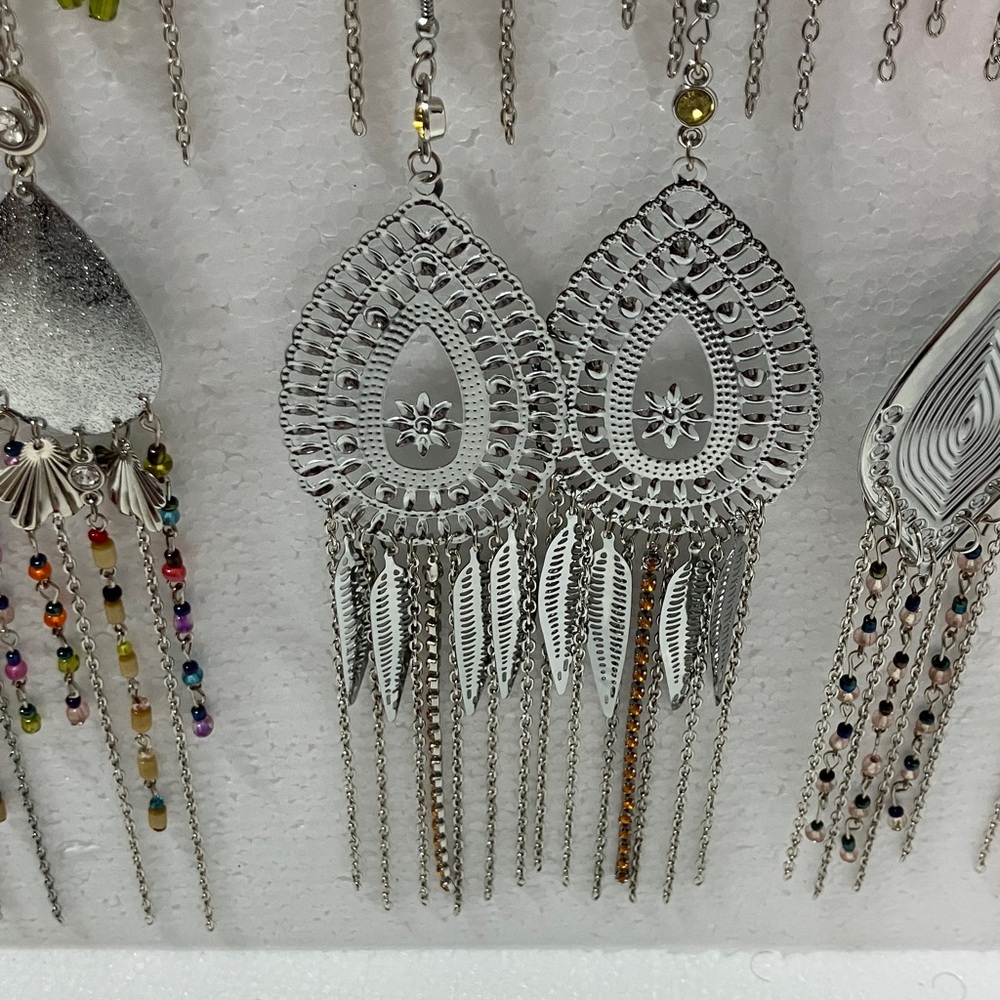 Bundle of 8 sets dangle/chandelier Silver beaded earrings large shiny easy match - Picture 8 of 10